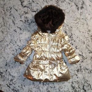 Young Hearts Gold Puffy Winter Coat Toddler Baby Sz 18M Hooded